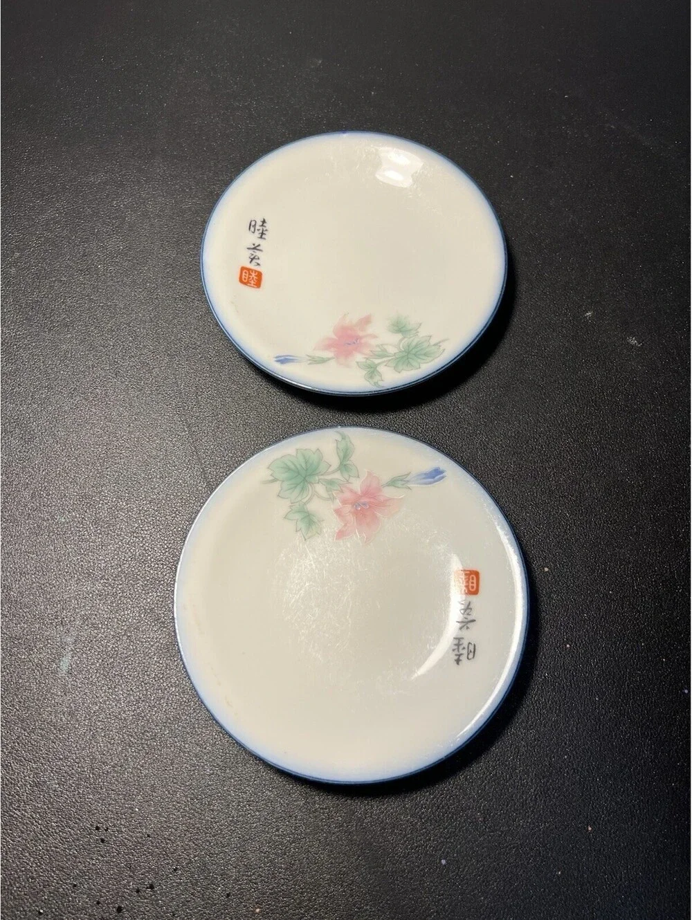 Japanese 1960s 2 Mamezara Sauce Dishes Hand-Painted Floral Porcelain 4.75” AS IS